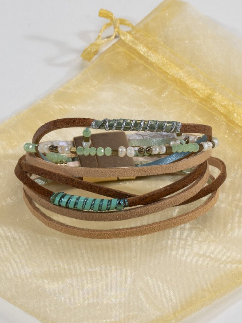 Boho Multi-Strand Leather and Beaded Bracelet with Magnet Clasp